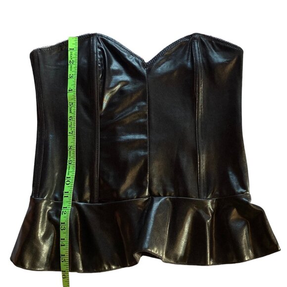 Rene Rofe Signature Black Corset Bustier, Size Large, Faux Leather, Ties in Back - Picture 8 of 10